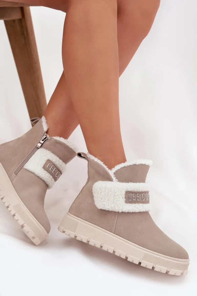 Śniegowce Botki Damskie Z Naturalnego Zamszu Z Kożuszkiem Lee Cooper LCJ-25-01-3739 Szare