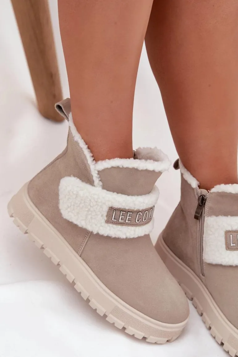 Śniegowce Botki Damskie Z Naturalnego Zamszu Z Kożuszkiem Lee Cooper LCJ-25-01-3739 Szare