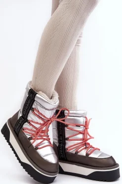 Śniegowce Damskie Na Grubej Podeszwie Wegańskie D.Franklin DFSH371006 Srebrne