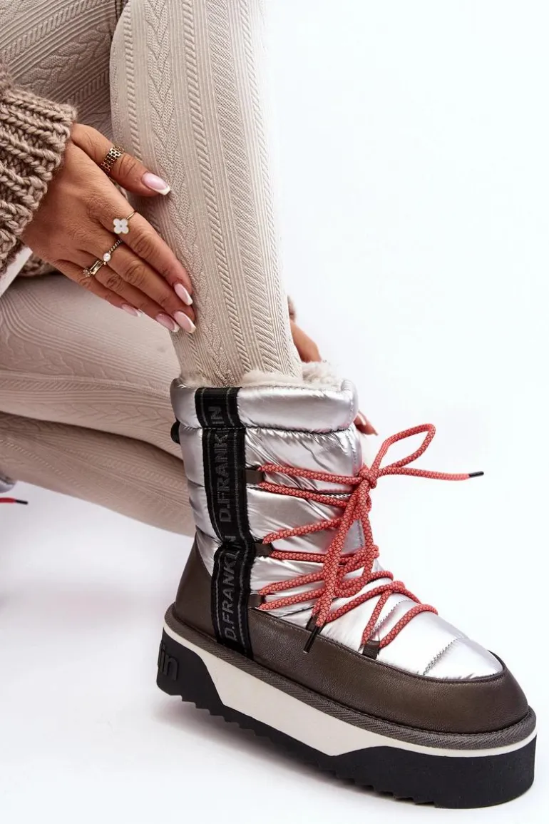 Śniegowce Damskie Na Grubej Podeszwie Wegańskie D.Franklin DFSH371006 Srebrne