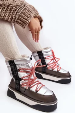 Śniegowce Damskie Na Grubej Podeszwie Wegańskie D.Franklin DFSH371006 Srebrne