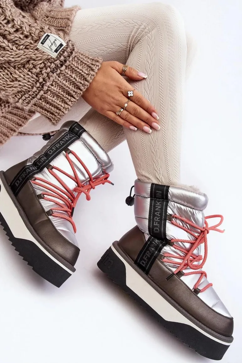 Śniegowce Damskie Na Grubej Podeszwie Wegańskie D.Franklin DFSH371006 Srebrne