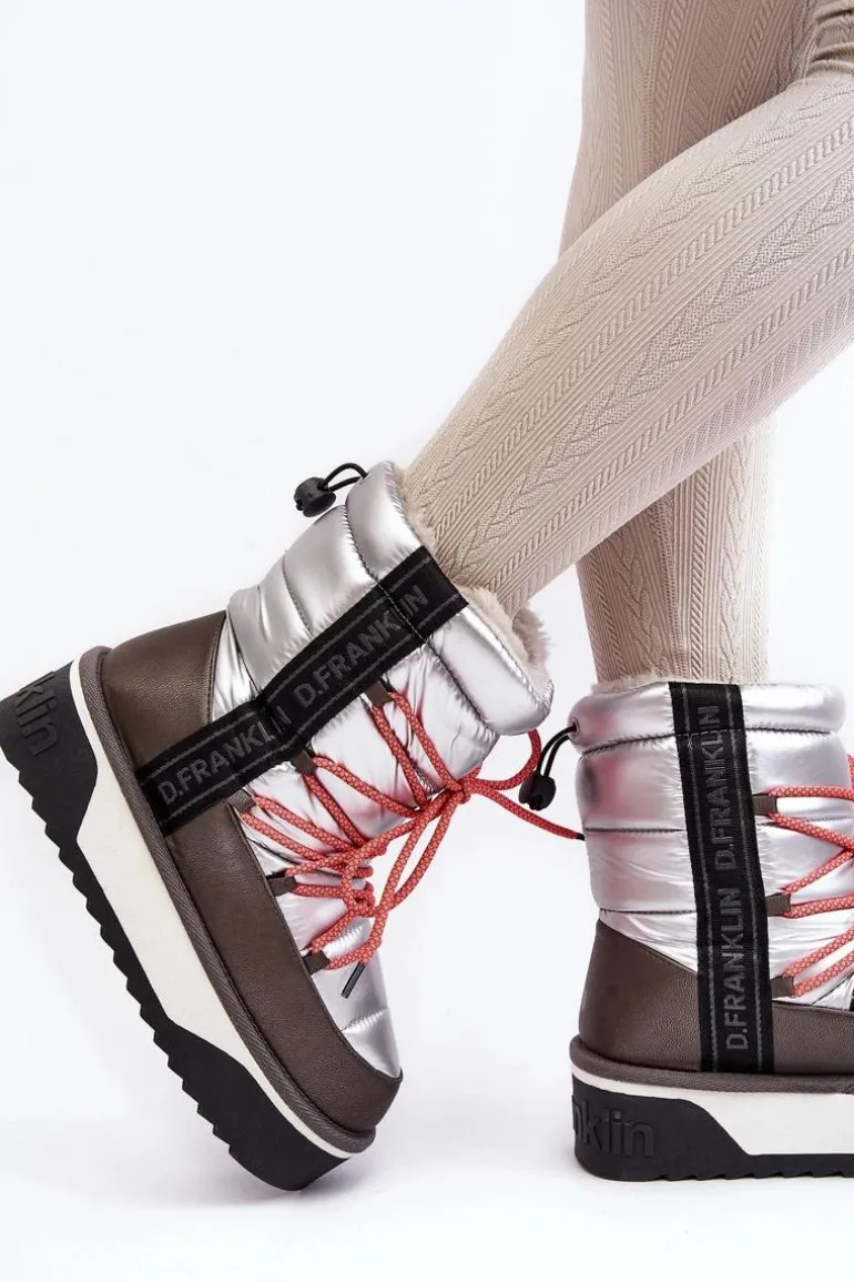 Śniegowce Damskie Na Grubej Podeszwie Wegańskie D.Franklin DFSH371006 Srebrne