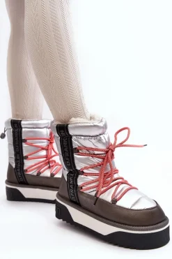 Śniegowce Damskie Na Grubej Podeszwie Wegańskie D.Franklin DFSH371006 Srebrne