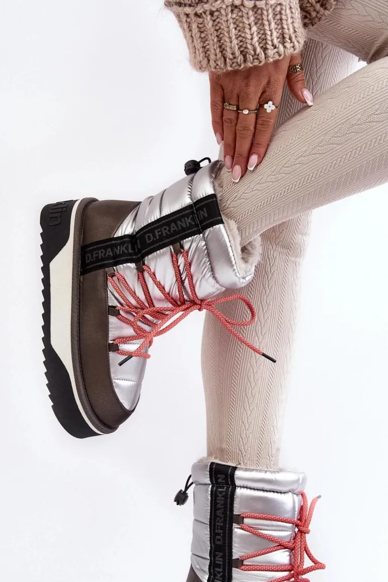 Śniegowce Damskie Na Grubej Podeszwie Wegańskie D.Franklin DFSH371006 Srebrne