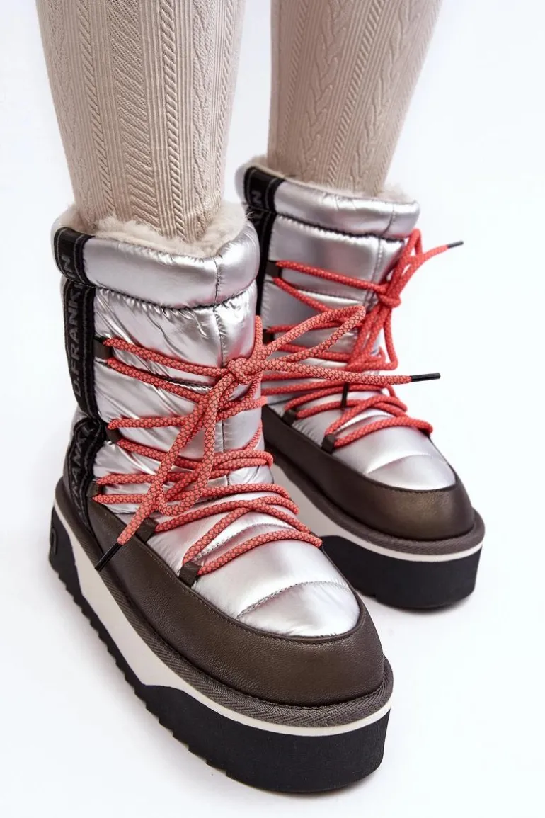 Śniegowce Damskie Na Grubej Podeszwie Wegańskie D.Franklin DFSH371006 Srebrne