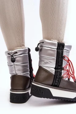 Śniegowce Damskie Na Grubej Podeszwie Wegańskie D.Franklin DFSH371006 Srebrne