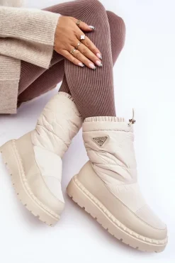 Śniegowce Damskie Na Grubej Podeszwie Jasnobeżowe Lureta