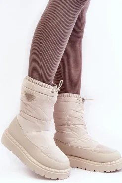 Śniegowce Damskie Na Grubej Podeszwie Jasnobeżowe Lureta