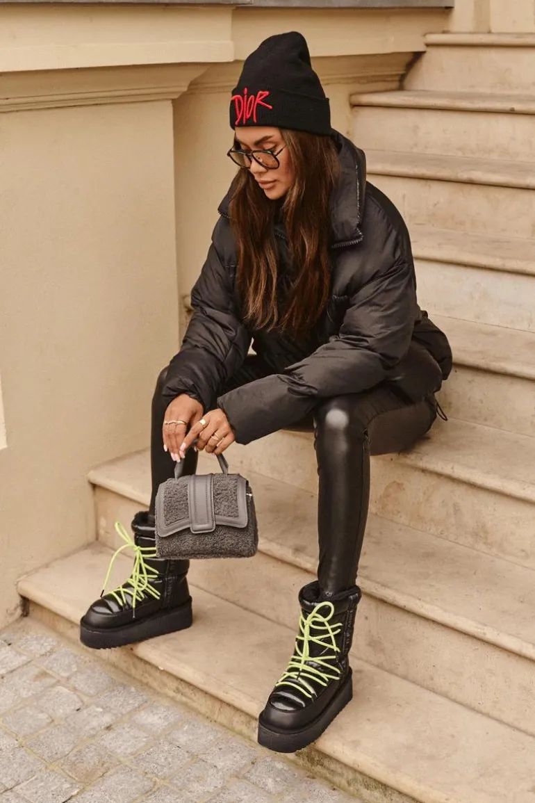 Śniegowce Damskie Na Grubej Podeszwie Wegańskie D.Franklin DFSH371007 Czarne