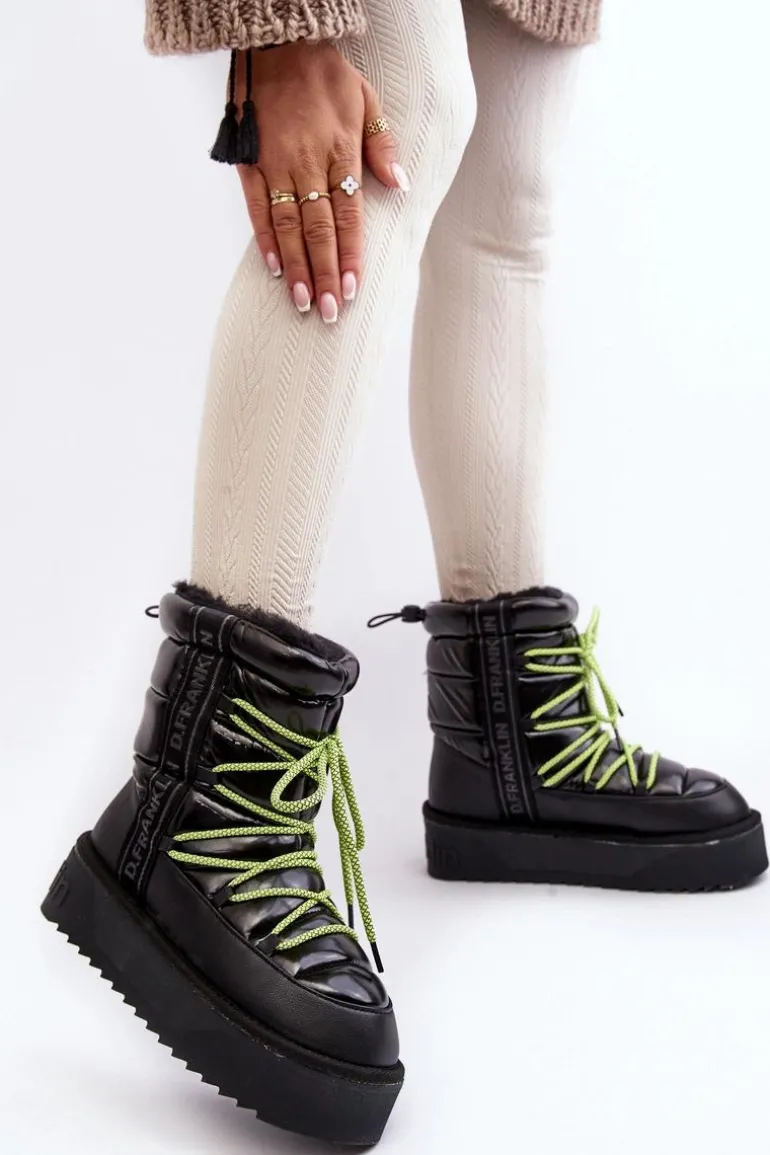 Śniegowce Damskie Na Grubej Podeszwie Wegańskie D.Franklin DFSH371007 Czarne