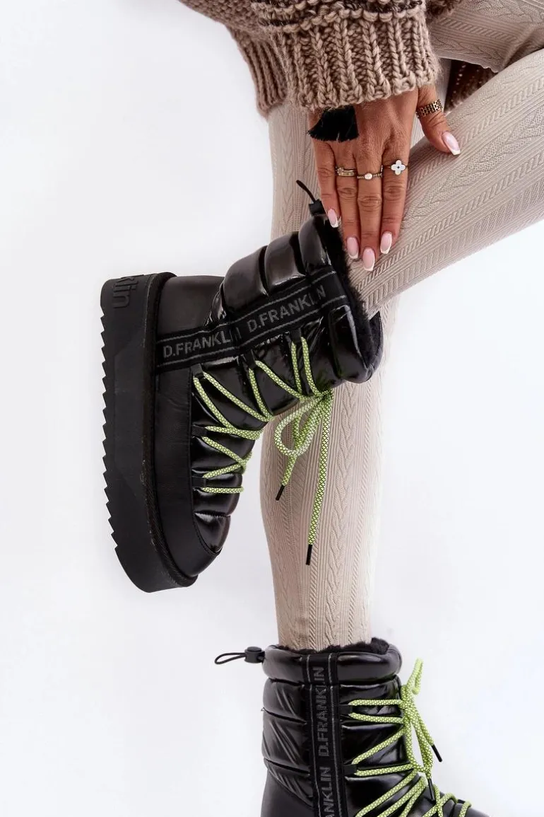 Śniegowce Damskie Na Grubej Podeszwie Wegańskie D.Franklin DFSH371007 Czarne