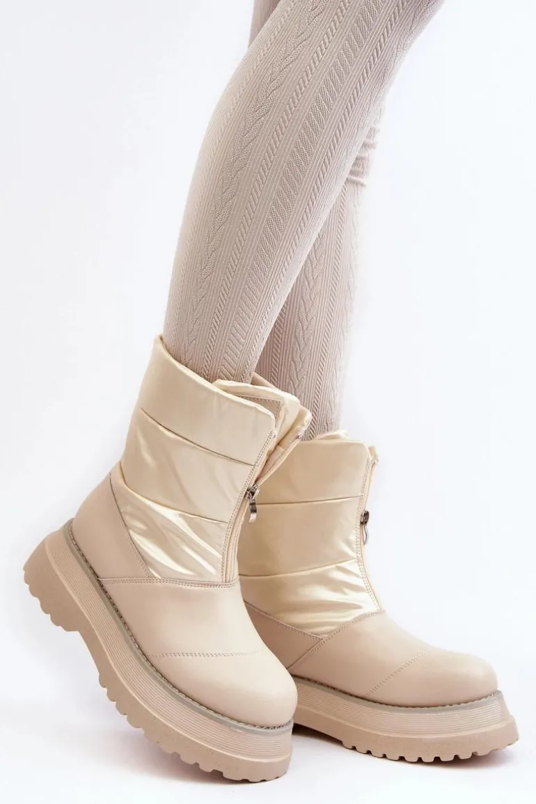 Śniegowce Damskie Na Grubej Podeszwie Z Suwakiem GOE MM2N4079 Beżowe