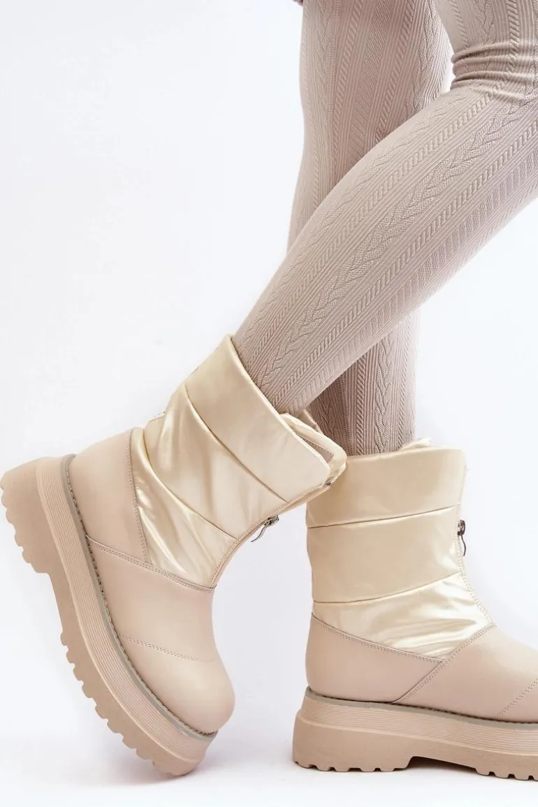 Śniegowce Damskie Na Grubej Podeszwie Z Suwakiem GOE MM2N4079 Beżowe