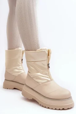 Śniegowce Damskie Na Grubej Podeszwie Z Suwakiem GOE MM2N4079 Beżowe