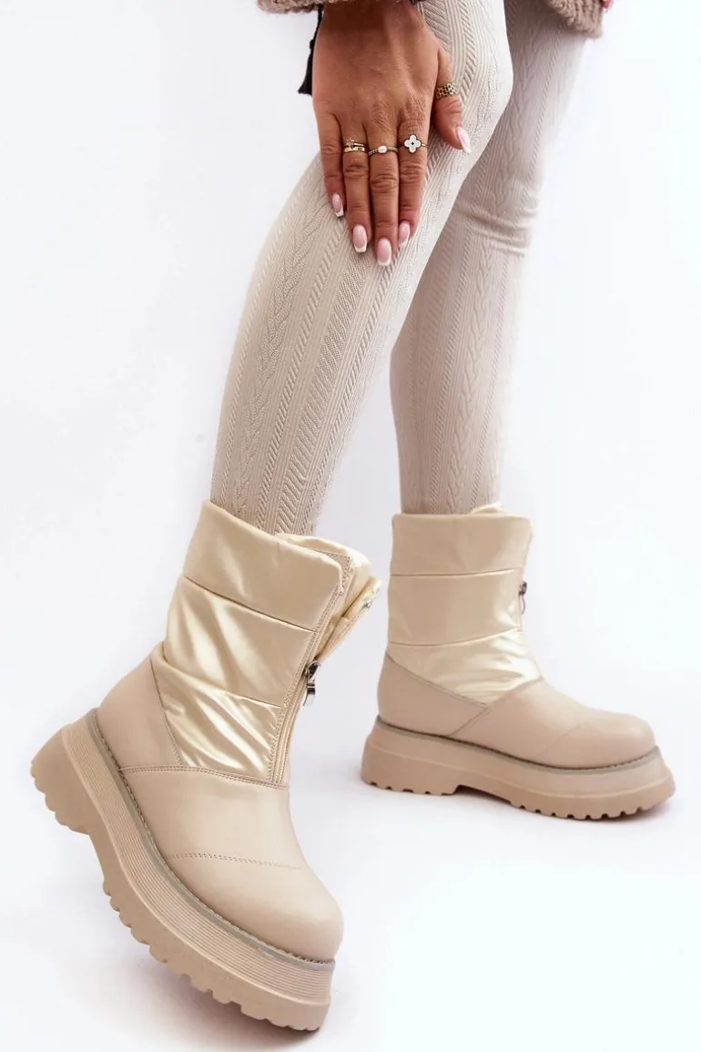 Śniegowce Damskie Na Grubej Podeszwie Z Suwakiem GOE MM2N4079 Beżowe