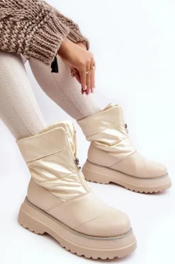 Śniegowce Damskie Na Grubej Podeszwie Z Suwakiem GOE MM2N4079 Beżowe