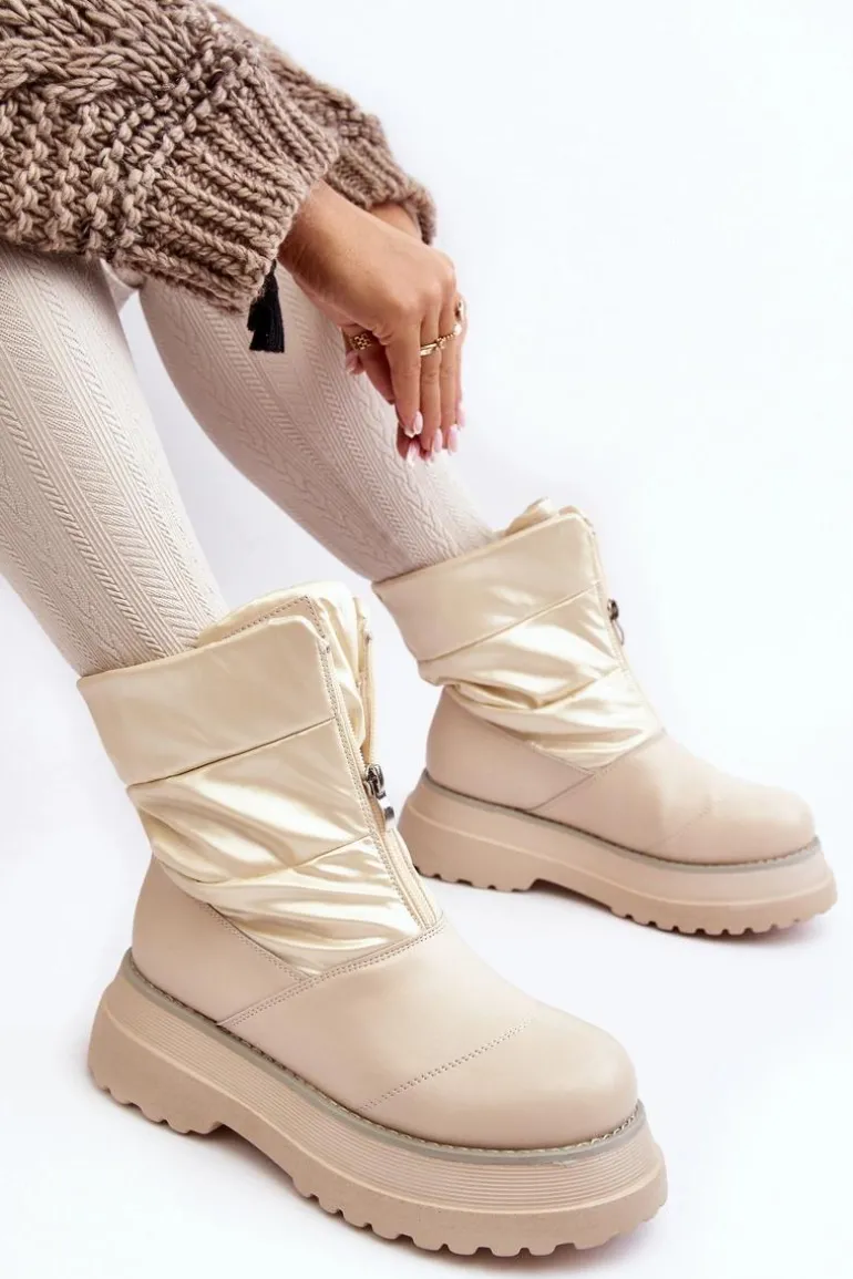 Śniegowce Damskie Na Grubej Podeszwie Z Suwakiem GOE MM2N4079 Beżowe