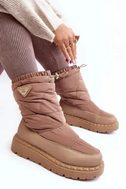 Śniegowce Damskie Na Grubej Podeszwie Ciemnobeżowe Lureta
