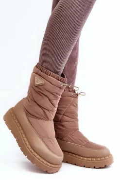 Śniegowce Damskie Na Grubej Podeszwie Ciemnobeżowe Lureta