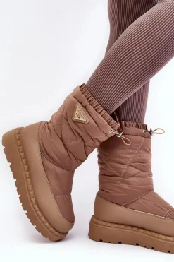 Śniegowce Damskie Na Grubej Podeszwie Ciemnobeżowe Lureta