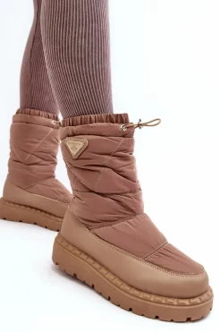 Śniegowce Damskie Na Grubej Podeszwie Ciemnobeżowe Lureta