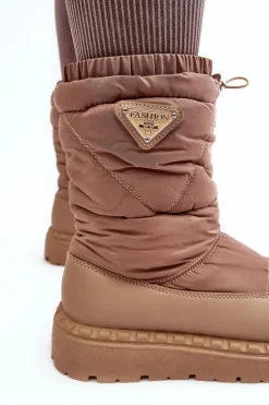 Śniegowce Damskie Na Grubej Podeszwie Ciemnobeżowe Lureta