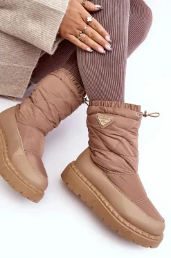 Śniegowce Damskie Na Grubej Podeszwie Ciemnobeżowe Lureta