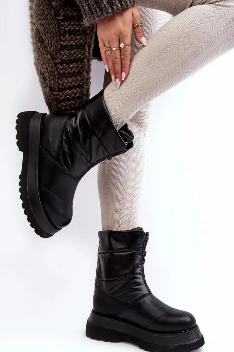 Śniegowce Damskie Na Grubej Podeszwie Z Suwakiem GOE MM2N4078 Czarne