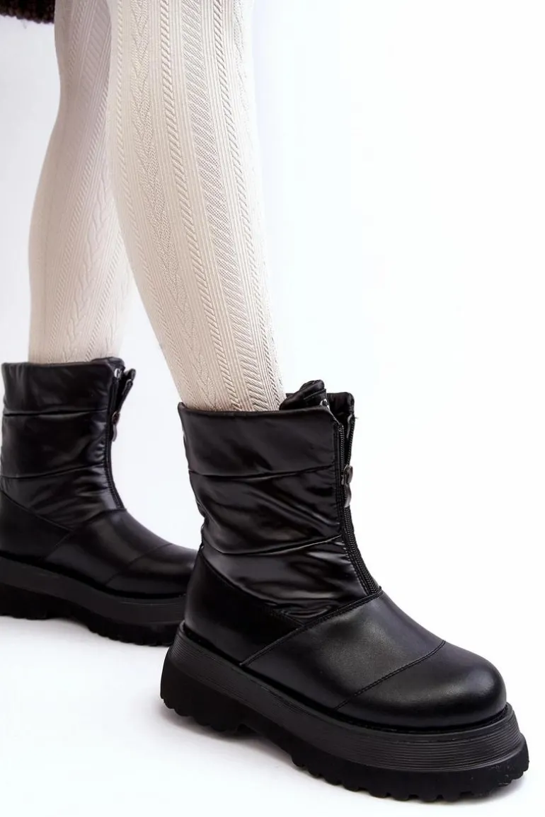 Śniegowce Damskie Na Grubej Podeszwie Z Suwakiem GOE MM2N4078 Czarne