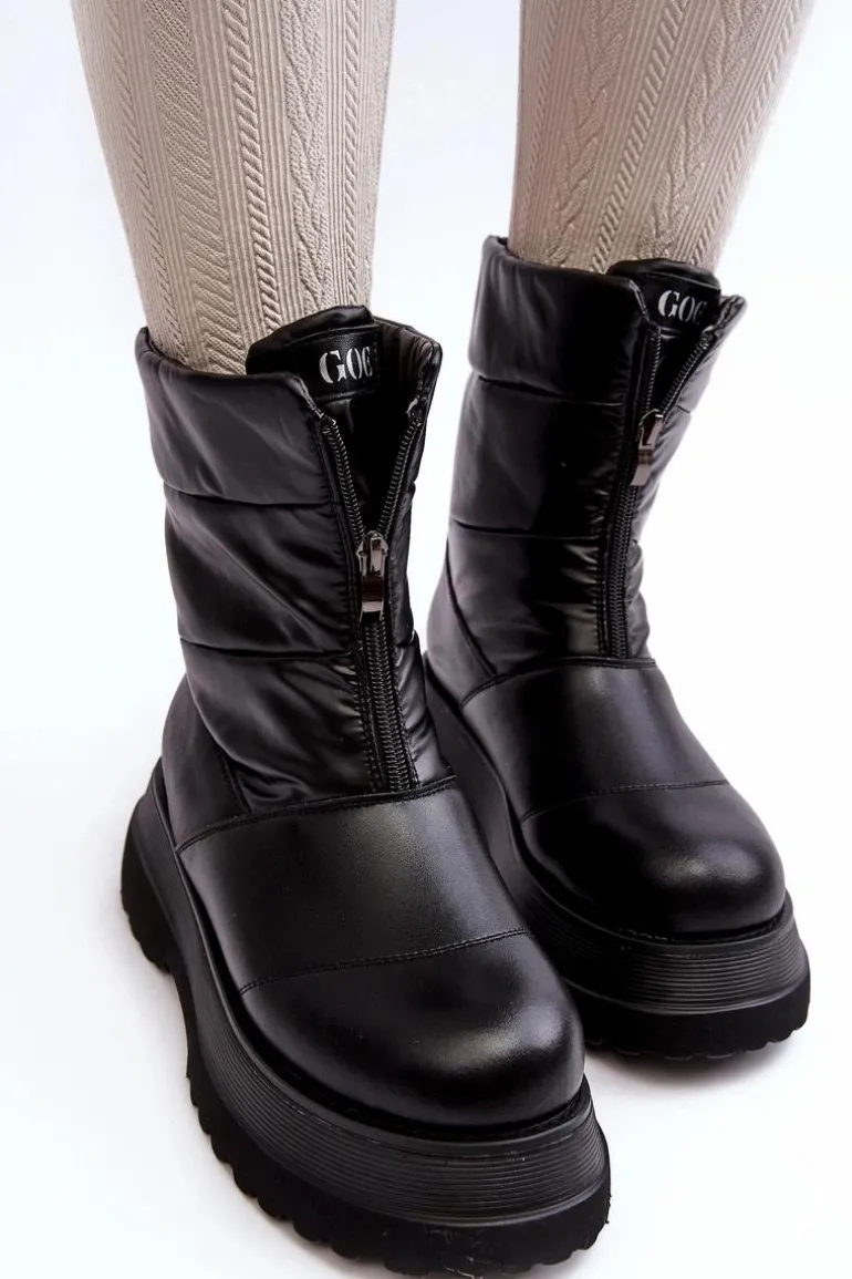 Śniegowce Damskie Na Grubej Podeszwie Z Suwakiem GOE MM2N4078 Czarne