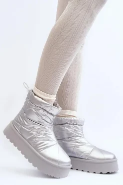 Śniegowce Damskie Na Masywnej Platformie Srebrne Fionia