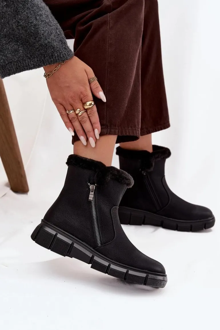Śniegowce Damskie Na Platformie Z Futerkiem Czarne Briselle