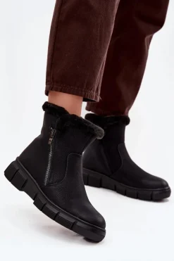 Śniegowce Damskie Na Platformie Z Futerkiem Czarne Briselle