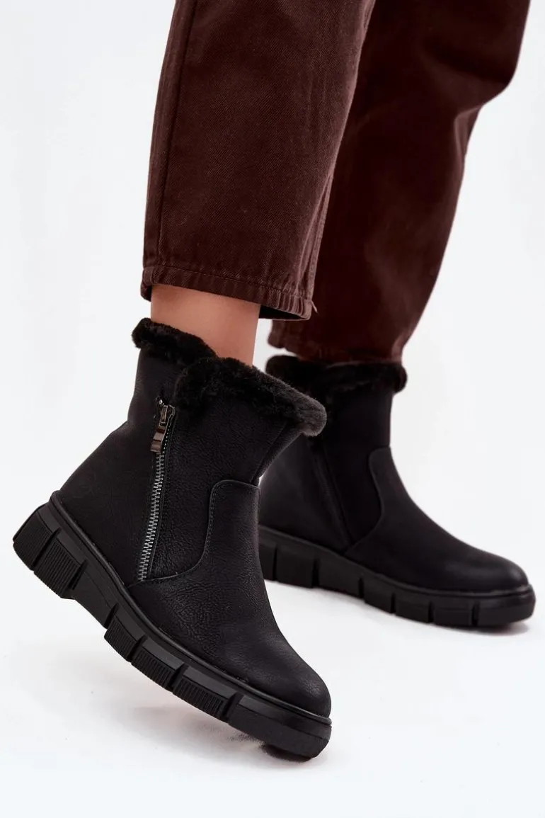 Śniegowce Damskie Na Platformie Z Futerkiem Czarne Briselle