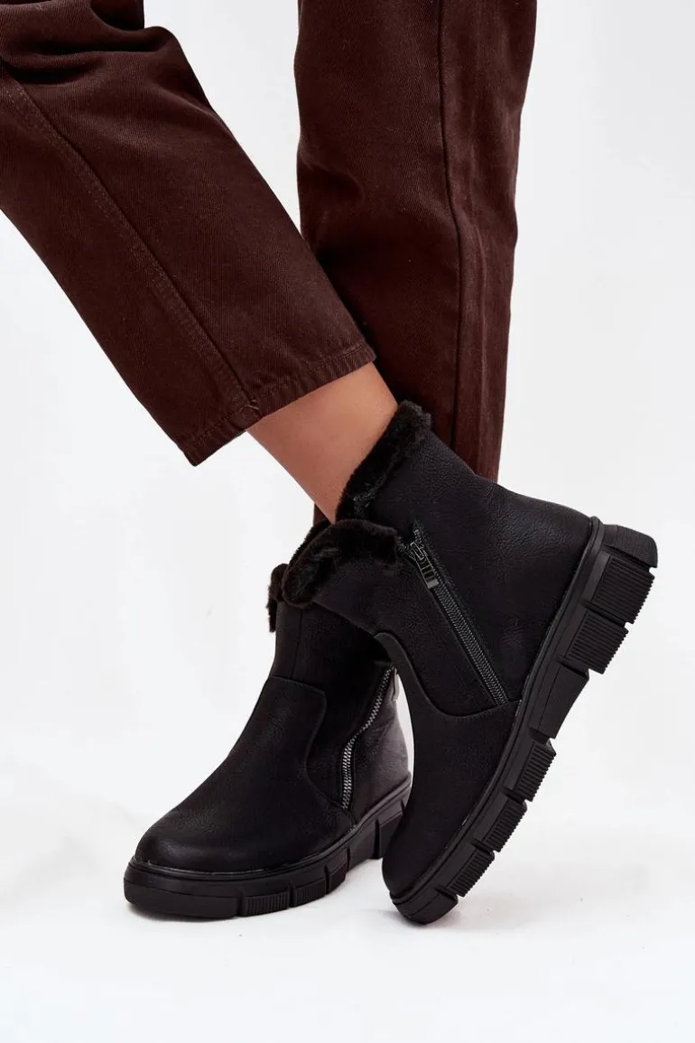 Śniegowce Damskie Na Platformie Z Futerkiem Czarne Briselle