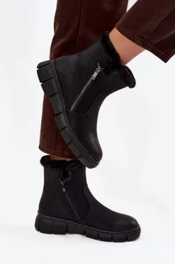 Śniegowce Damskie Na Platformie Z Futerkiem Czarne Briselle