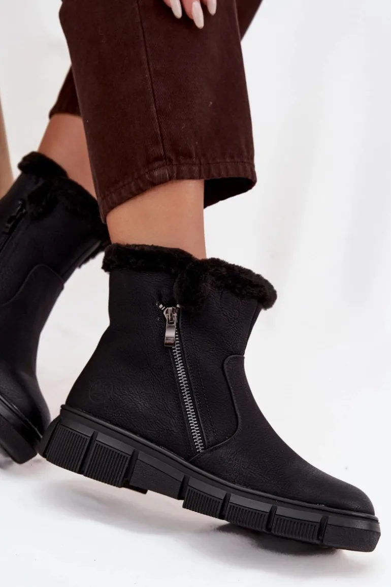 Śniegowce Damskie Na Platformie Z Futerkiem Czarne Briselle