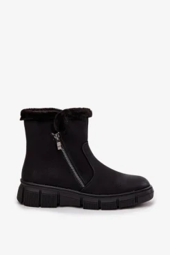 Śniegowce Damskie Na Platformie Z Futerkiem Czarne Briselle