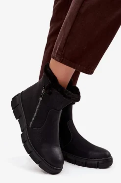 Śniegowce Damskie Na Platformie Z Futerkiem Czarne Briselle