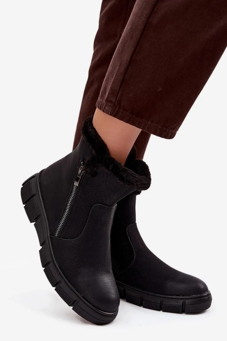 Śniegowce Damskie Na Platformie Z Futerkiem Czarne Briselle