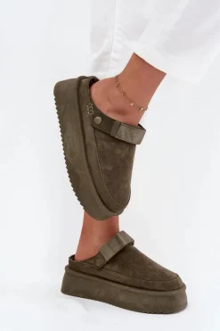 Śniegowce Damskie Na Platformie Z Rzepem Ciemnozielone Jorielle