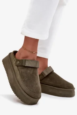 Śniegowce Damskie Na Platformie Z Rzepem Ciemnozielone Jorielle