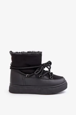 Śniegowce Damskie Na Platformie Ocieplane Futerkiem Czarne Aziara