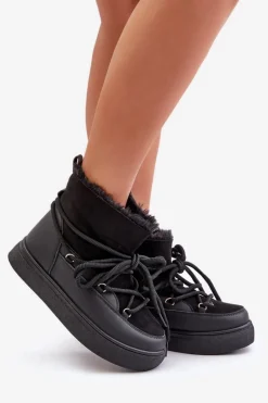 Śniegowce Damskie Na Platformie Ocieplane Futerkiem Czarne Aziara