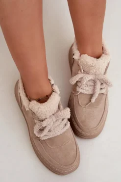 Śniegowce Damskie Na Platformie Z Futerkiem Typu Baranek Beżowe Luma