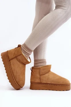 Śniegowce Damskie Na Platformie Ocieplane Futerkiem Camel Xamella