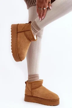 Śniegowce Damskie Na Platformie Ocieplane Futerkiem Camel Xamella