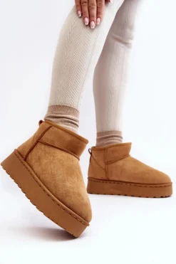 Śniegowce Damskie Na Platformie Ocieplane Futerkiem Camel Xamella