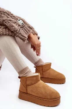 Śniegowce Damskie Na Platformie Ocieplane Futerkiem Camel Xamella